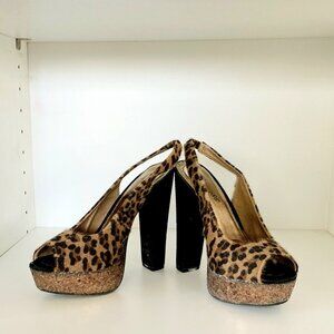 Leopard Print Open Toe Slingback Heel Size 6 by Society 86